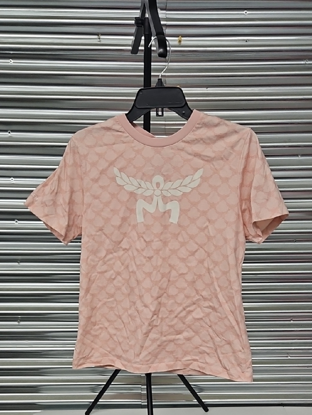 MCM Pink Tee with Brown Leather Logo Patch